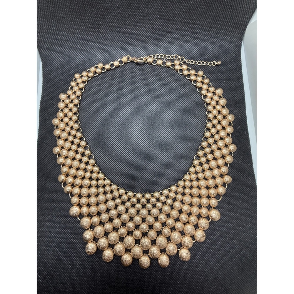 Gold Tone Textured Bead Bib Statement Necklace Stardust Finish Collar